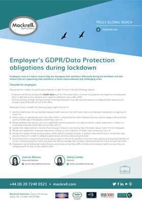 Employer’s GDPR/Data Protection Obligations During Lockdown