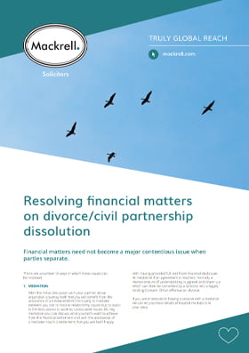 Resolving Financial Matters – Divorce/Civil Partnership Dissolution